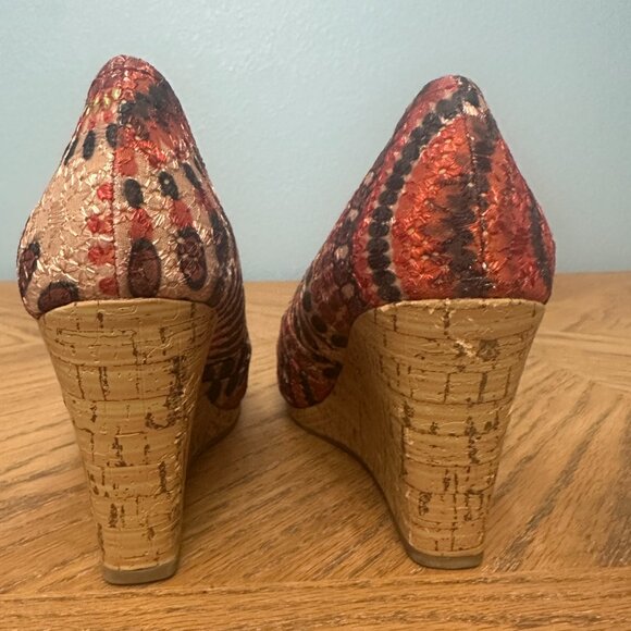 Faded Glory Open Toe Sandal Shoes Cork Wedge Heels Tie Dye Boho Size 8.5 M - Picture 4 of 10